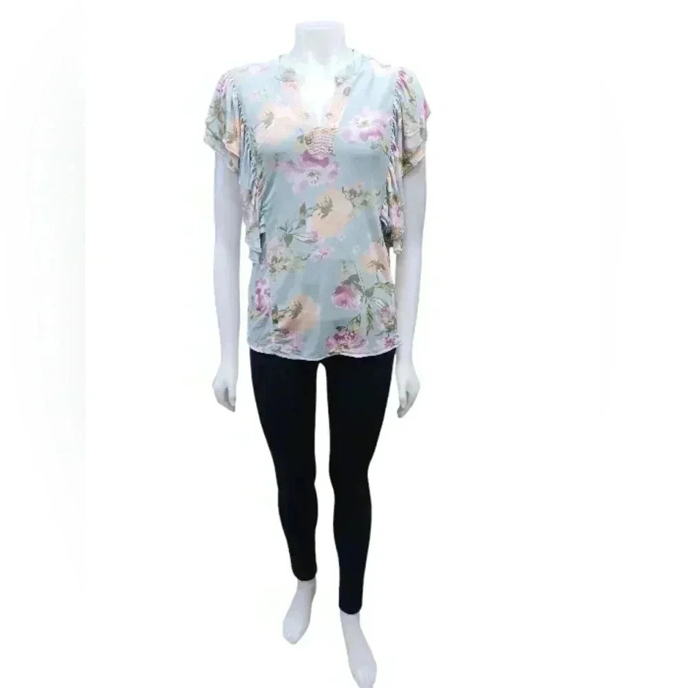 Stella Ginger NWT Sheer with Cami SS Ruffled Pale  Green Top Size Small